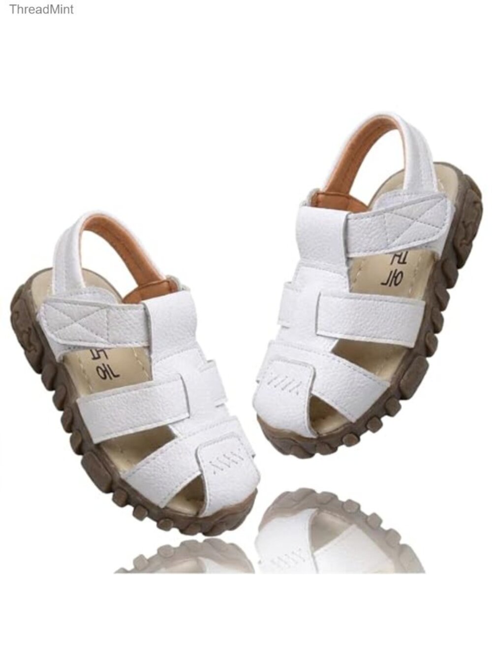 Toddler Closed Toe Sandals Lace Up Boys Girls Faux Leather Non-Slip Barefoot